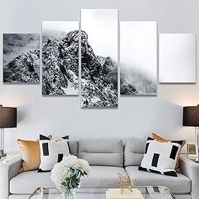 SIGNWIN 5 Panel Canvas Wall Art Monochromatic Mountains...