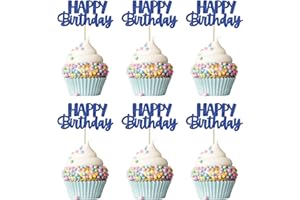 Gyufise 24Pcs Happy Birthday Cupcake Toppers Glitter Cupcake Food Picks for Celebrating Happy Birthday Theme Party Cake Decorations Supplies Deep Blue