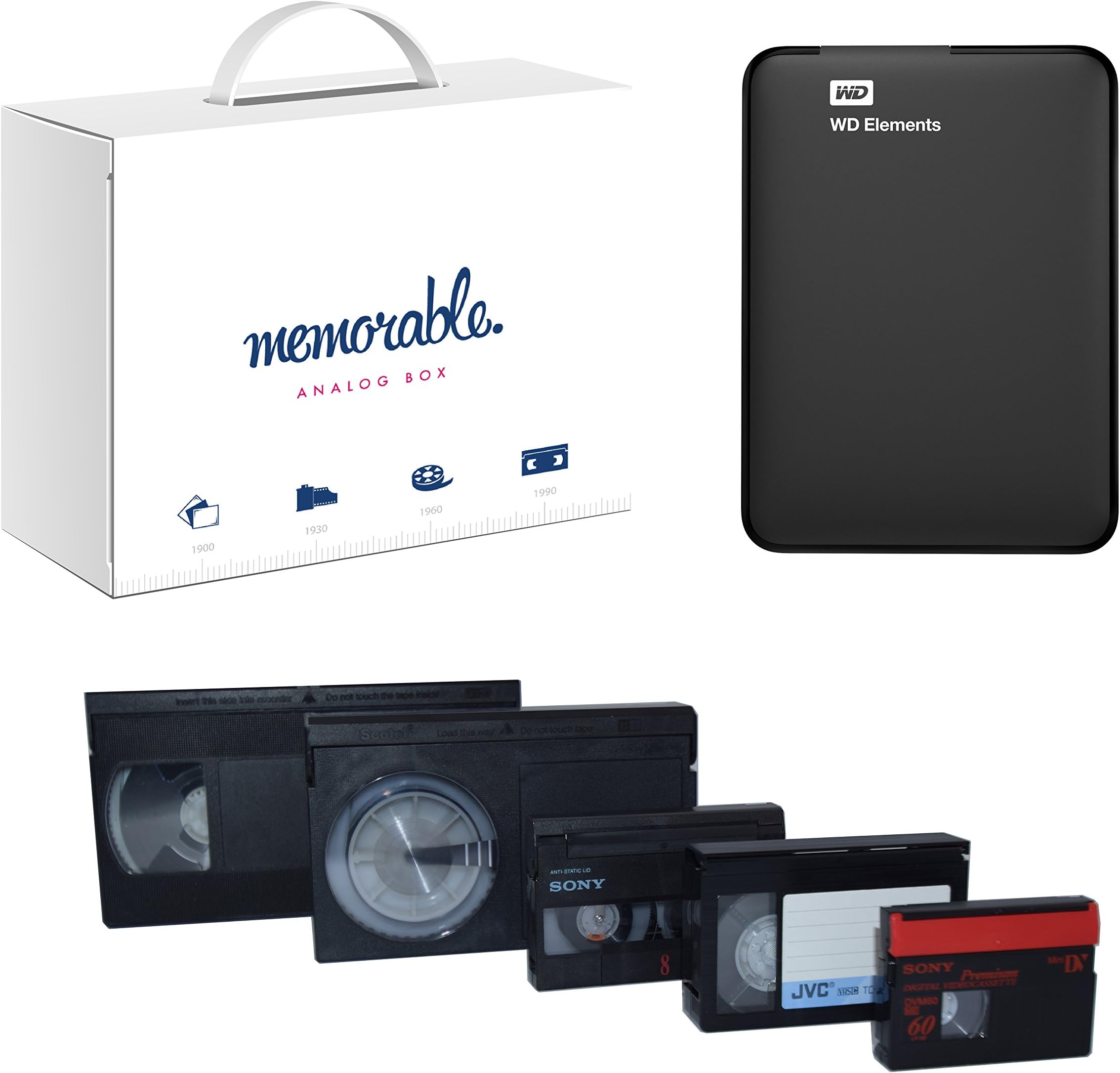 Memorable Video Transfer Service (VHS, 8mm, Hi-8, MiniDV) to 1TB External Hard Drive WD USB 3.0-4 Tapes