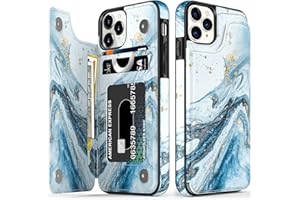 LETO for iPhone 12 Pro Max Case,Flip Folio Leather Wallet Case Cover with Fashion Flower Designs for Girls Women,Built-in Card Slots Kickstand Protective Phone Case Opal Blue Marble