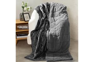 Aemicion Weighted Blankets Queen Size 20lbs for Adults,Soft Sherpa Fleece Heavy Weighted Blanket with Cozy Plush Flannel,Fluffy Warm Weighted Throw Blanket,60x80 inches,Dark Grey on Both Sides