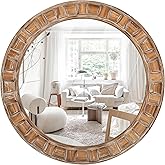 XGGJWW 30 Inch Brown Solid Wood Round Wall Mirrors, Decorative Circle Mirror for Bathroom, Bedroom, Living Room, Hallway, Foy