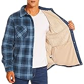 HODOSPORTS Mens Flannel Shirts Jacket Fleece Sherpa Lined Heavyweight Button Down Plaid Shirts Coat Long Sleeve with Pockets