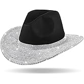 Hercicy Rhinestone Cowboy Hat with Diamond Fringe Bling Cowgirl Hat With Western Wide for Cosplay Wedding