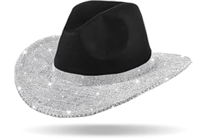 Hercicy Rhinestone Cowboy Hat with Diamond Fringe Bling Cowgirl Hat with Western Wide for Cosplay Wedding