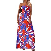 MASCOMODA Summer Boho Floral Maxi Dresses for Women 2025 Strapless Tube Top Dress Smocked Flowy Beach Vacation Long Sundress