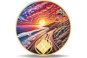 MASFOPONIC 10 Year Sunset Coastal Road Sobriety Coin – Journey into Serenity NA Medallion – Spiritual Token for Recovery & Clean Time – Empowering NA AA Chips – Gift for Men & Women