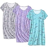Ekouaer Cotton Nightgowns for Women 3 Pack Sleepshirts Short Sleeve Night Shirt Tshirt Night Gown Print Sleepwear Dress