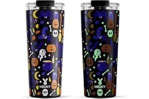 Meoky 24 oz Halloween Travel Coffee Mug with Leak-proof Lid, Glow in the Dark Stainless Steel Insulated Coffee Tumbler, Keeps Hot for 8 Hours, Fits in Car Cup Holder(Haunted Pumpkin)
