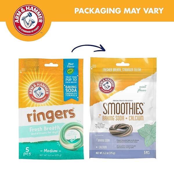 ARM & HAMMER FOR PETS RINGERS DENTAL TREATS FOR DOGS | DENTAL CHEWS FIGHT BAD DOG BREATH, PLAQUE & TARTAR WITHOUT BRUSHING | FRESH MINT FLAVOR, 5 COUNT
