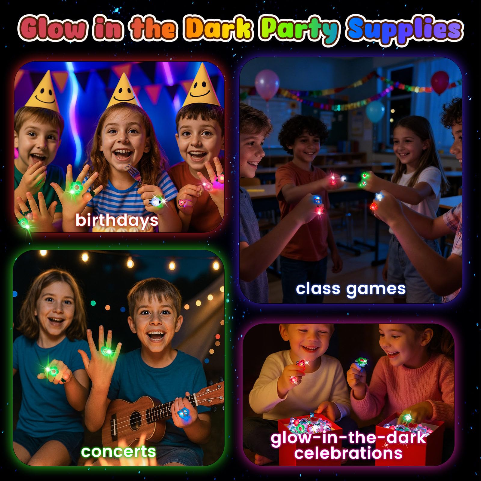 LovesTown 50PCS LED Light up Rings, Light up Toys for Kids Glow in the Dark Party Supplies Flashing for Halloween Christmas Birthday Party Favors Classroom Prizes Goodie Bag Fillers