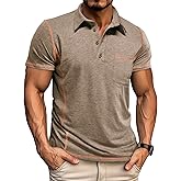 Mens Casual Polo Shirts Athletic Short Sleeve Classic Button Tees Slim Fit Shirt with Pocket