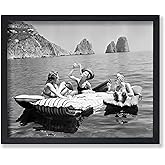Poster Master Vintage Photograph Poster - Retro Funny Print - Gift for Artist, Friend - Women Eating Pasta on Lake, Picnic, Feminism, Fashion - Wall Decor for Home, Office, 24x32 Unframed Wall Art