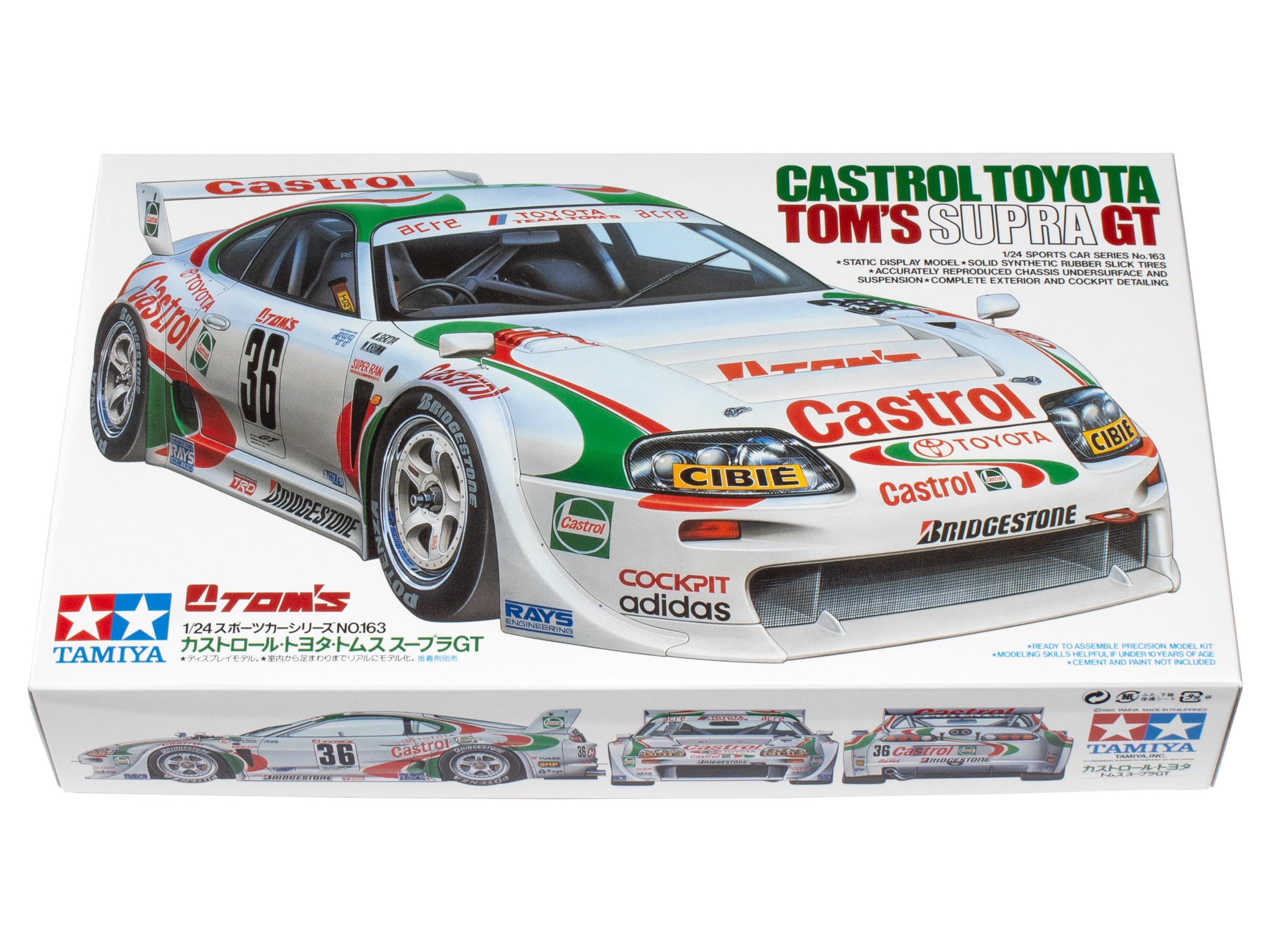 Tamiya 24163 1:24 Castrol Toyota Tom´s Supra GT, Modellbausatz,Plastikbausatz, Bausatz zum Zusammenbauen, detaillierte Nachbildung, Rot/Ausflug, einfarbig (Getaway Solids) 8