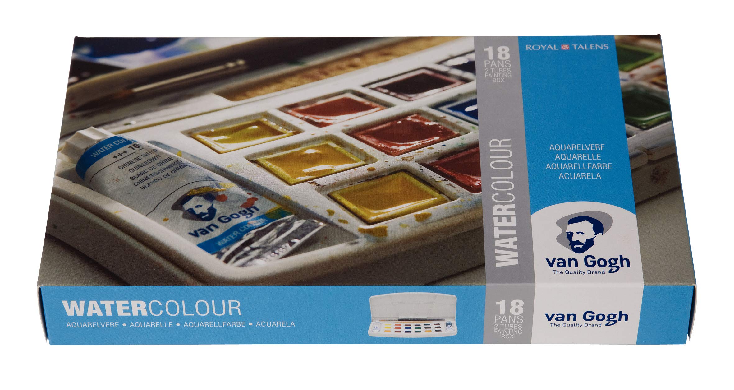 Van Gogh Watercolour Paint Set, Plastic Pocketbox, 18-Half Pan + 2x10ml