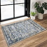KUTA Vintage 2x3 Rugs for Entryway, Non-Slip Washable Kitchen Rugs & Indoor Door Mat with Floral Print, Blue Grey Beige Ultra Thin Soft Low-Pile Throw Rug for Front Door, Bedside, Small Spaces
