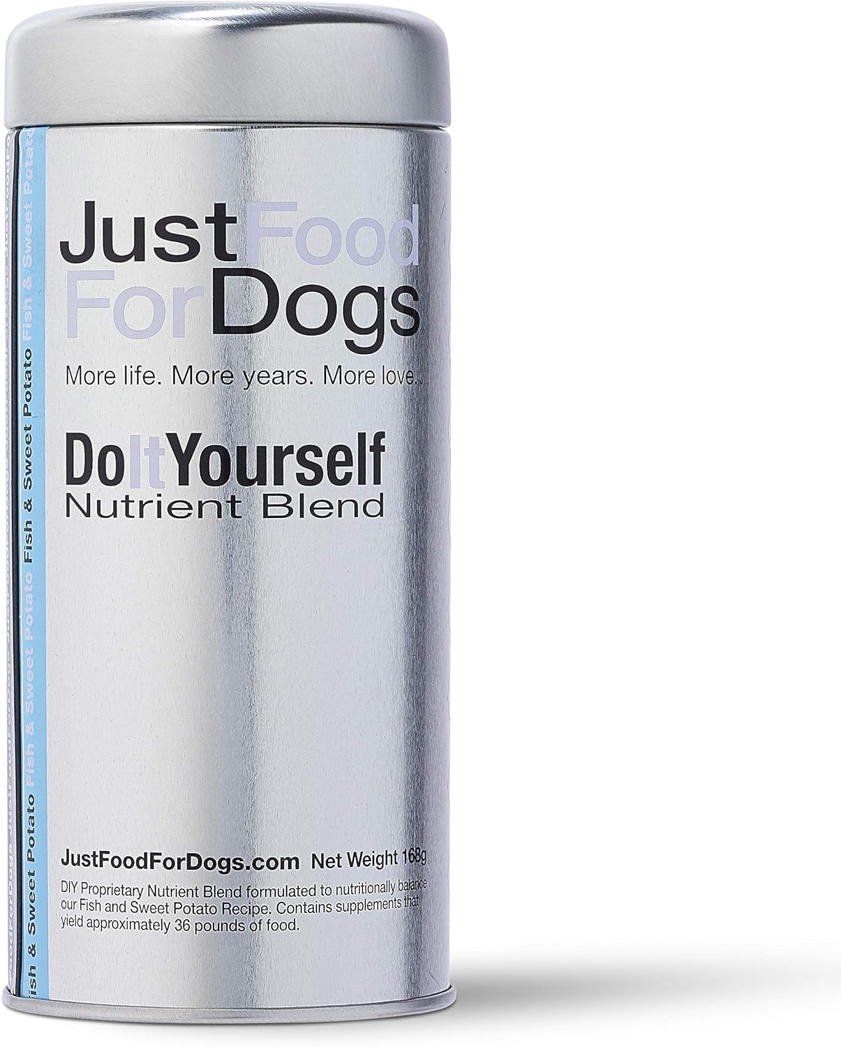 JustFoodForDogs DIY Human Quality Dog Food, Nutrient Blend Base Mix for Dogs - Fish and Sweet Potato Recipe (168 Grams)