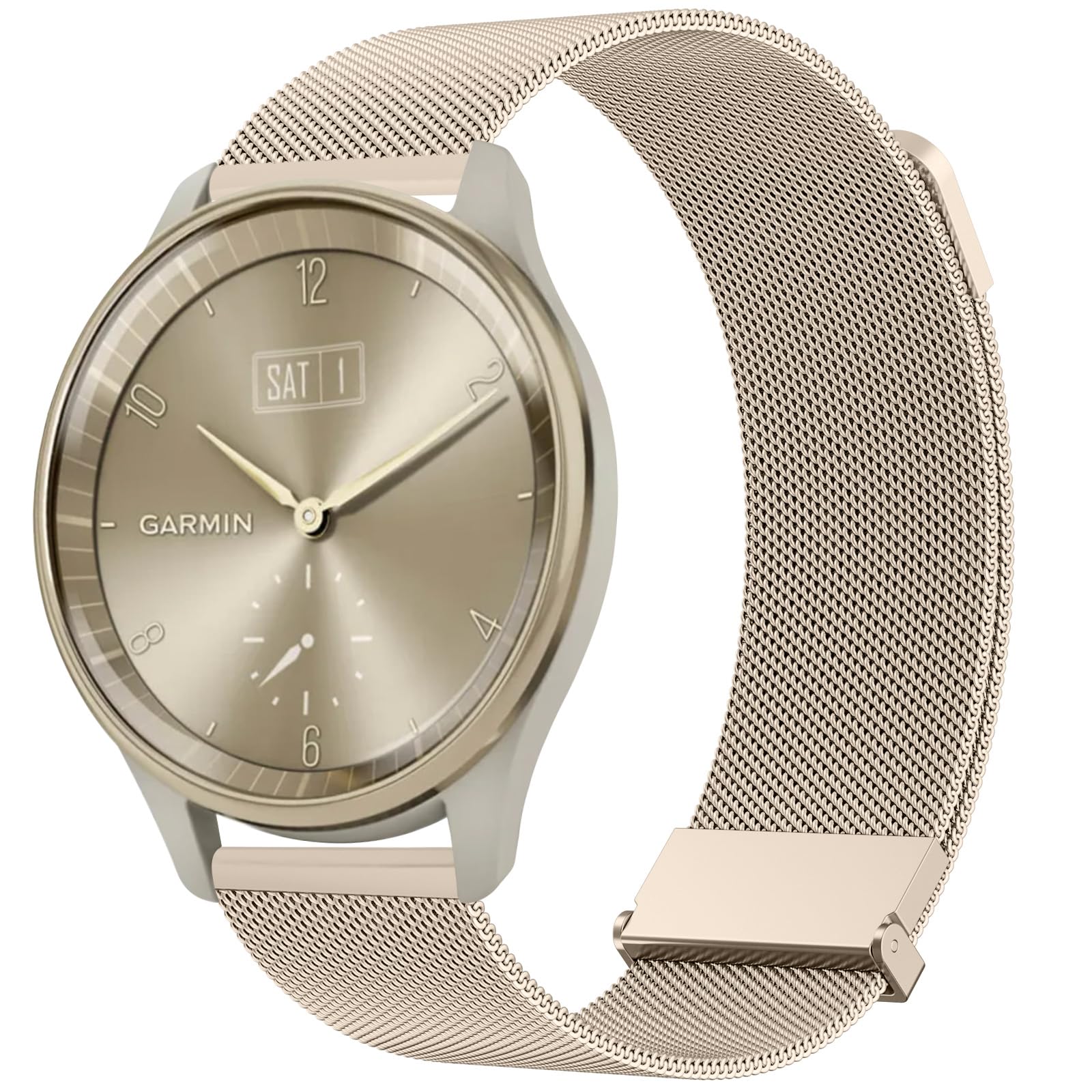 Metal Strap for Garmin Vivomove 3/HR/LUXE/Sport/Trend - 20mm Stainless Steel Bracelet Replacement Band With Enhanced Magnet (Champagne)