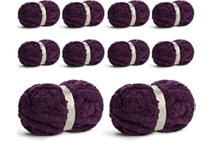 10 Pack Jumbo Chenille Yarn for Crocheting, #10 Super Bulky Baby Soft Yarn for Hand Knitting, 220 yds /70.5 oz Fluffy Chunky Knit Throw Blanket Yarn (Deep Purple)