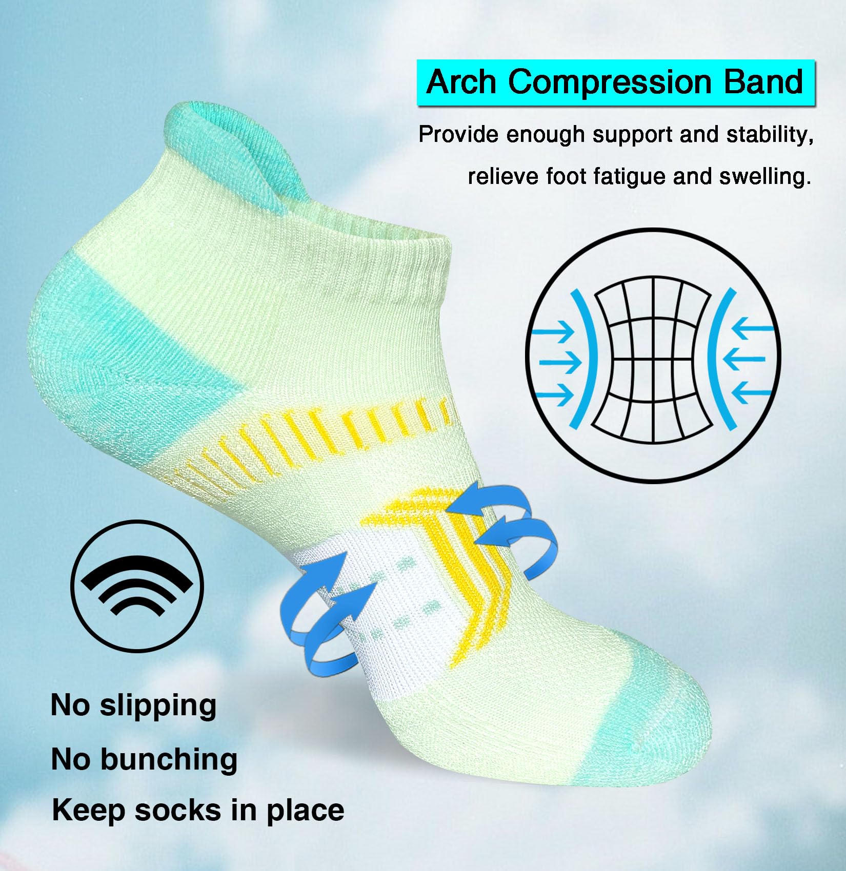 suaskk Womens Athletic Cushioned Anti-Blister Comfort Running Ankle Socks 5 Pairs