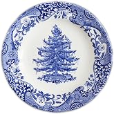 Spode Blue Italian Christmas Plate - Holiday Collection (Blue/White) | Blue Italian Collection, 7.5" Earthenware Plate, Christmas Tree Motif, Microwave, Oven &amp; Freezer Safe