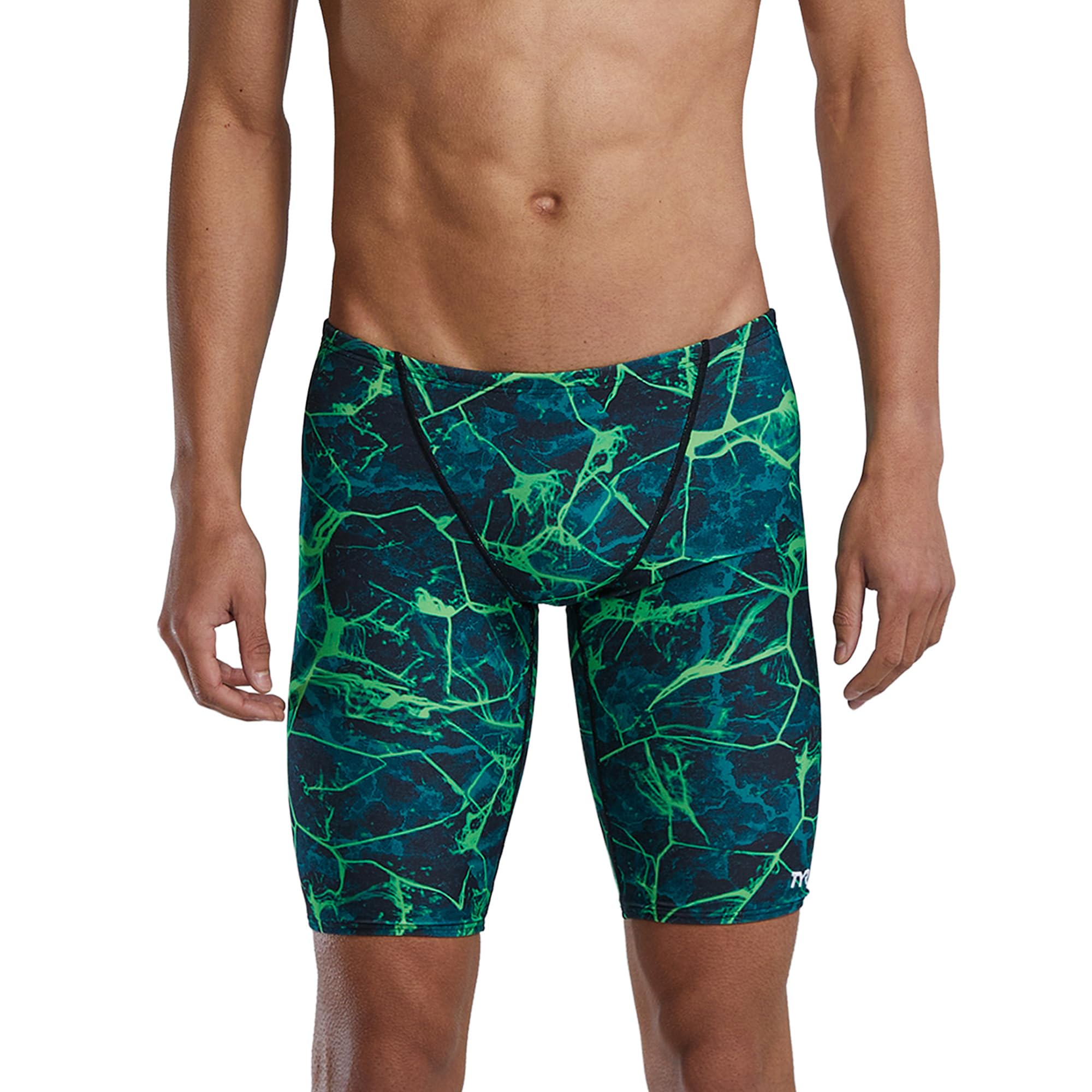 TYR Durafast Elite Swim Jammers for Men - Competition Swimwear with Championship Cut, Ultra-Durable Compressive Fabric - Jammer Briefs for Training, Racing, Recreation, Green/Synapse Image