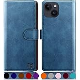 SUANPOT Design for iPhone 15 Plus 6.7" Kickstand Protective Wallet case with RFID Credit Card Holder,Flip Folio Book PU Leather Shockproof Cover Women Men for Apple 15Plus Phone case Sky Blue