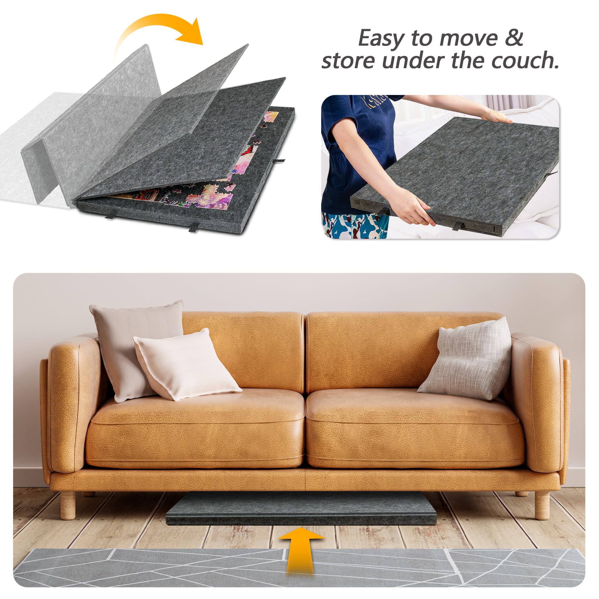 LAVIEVERT Tilting Puzzle Board with 2-in-1 Designed Stand & Cover, Super Lightweight Felt Plateau Storage with 6 Drawers for Adults, Portable Jigsaw Puzzle Table for Up to 1000 Pieces – Gray