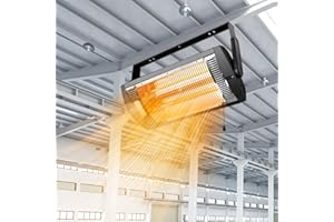 120V Electric Garage Heater, 750/1500W Ceiling Mount Space Heater for Garage, Shop, Dual Quartz Radiant, Patio with 90° Adjus