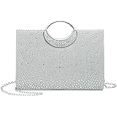 DTGN Evening Bags Clutch Purses for Women Formal, Rhinestone Handbags Purse CrossBody Handbag with Chain Sparkly for Wedding Guest Party, Silver
