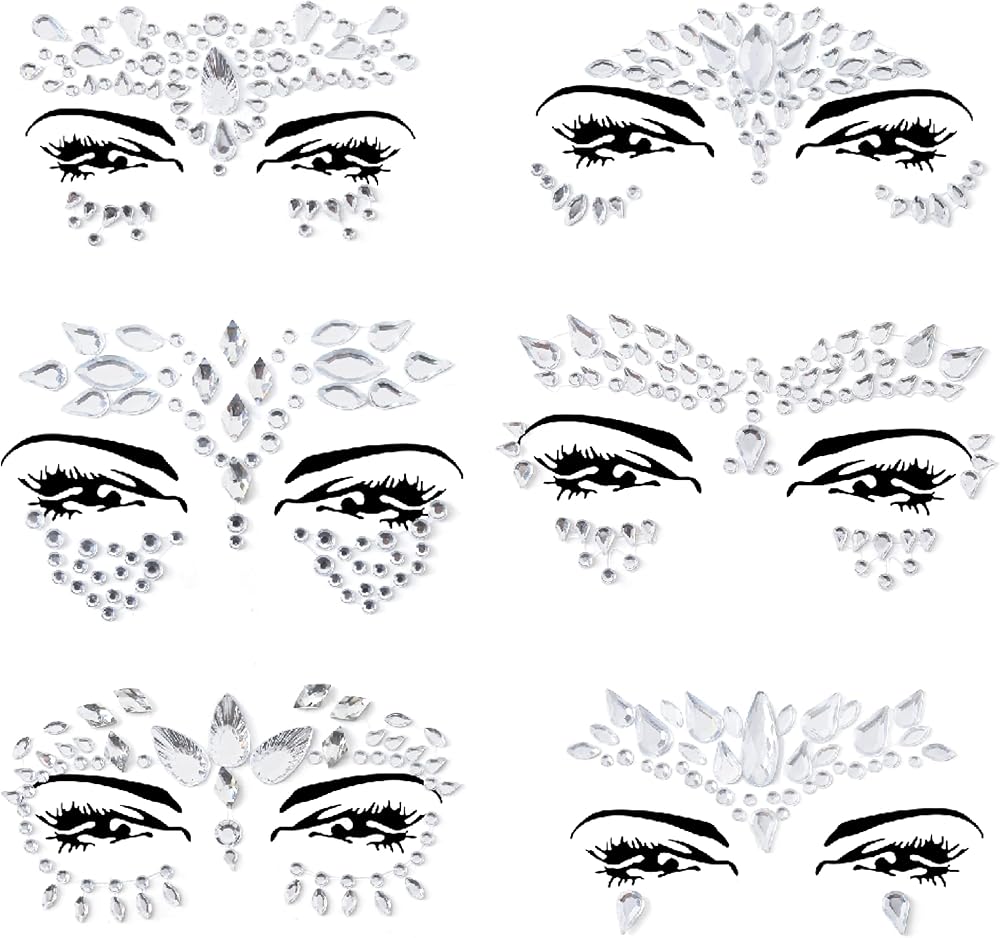 FACEGEM LONDON 6 PCS Face Gems Adhesive Glitter Jewel Tattoo Sticker Festival
