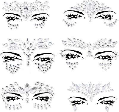FACEGEM LONDON 6 PCS Face Gems Adhesive Glitter Jewel Tattoo Sticker Festival