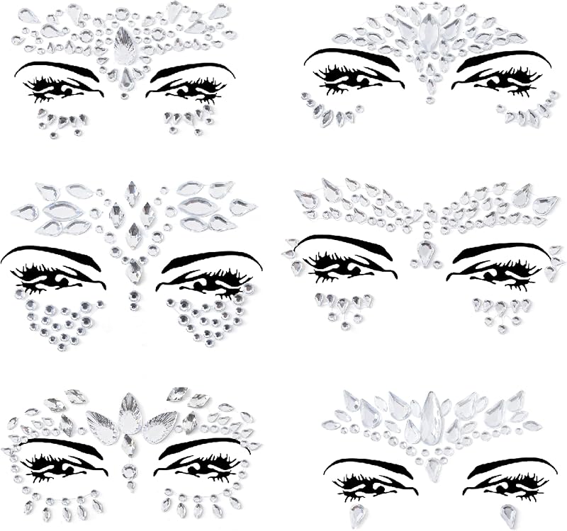 FACEGEM LONDON 6 PCS Face Gems Adhesive Glitter Jewel Tattoo Sticker Festival