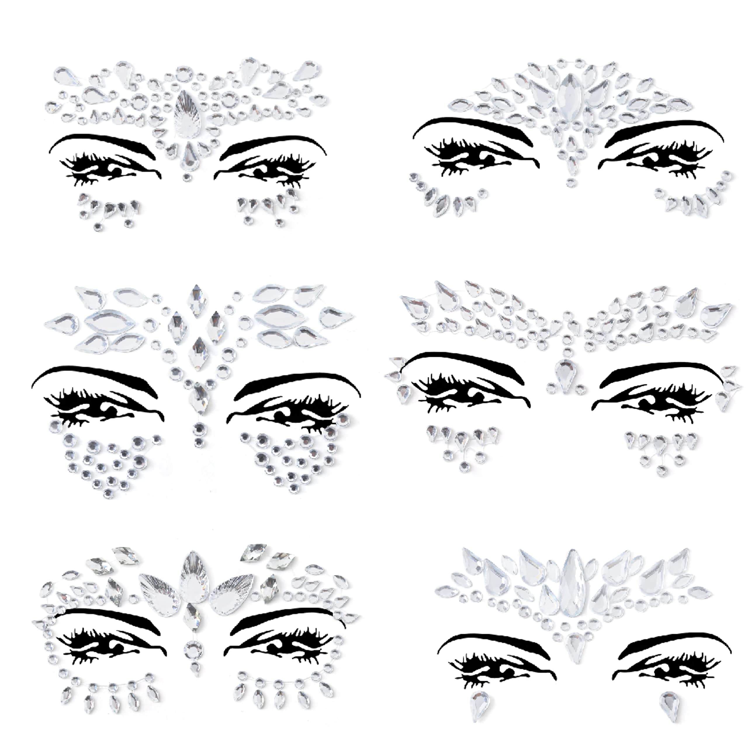 6 PCS Face Gems Adhesive Glitter Jewel Tattoo Sticker Festival Gems Rave Party Body Make Up Z6ZAKCLE-A