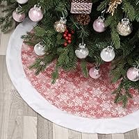 Flash World 36 Inch Large Christmas Tree Skirt Xmas Soft Cover Mat Decor Snowflake Collar Farmhouse Tree Skirt for Holiday Ornaments Party Home Indoor Decorations (Fantasy Red, 36INCH)