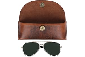 The Antiq Leather Sunglasses Case Genuine Eyeglass Holder Reading Glasses Protector Vintage Eyewear Storage for Men and Women