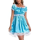 Satini Lingerie Satin Sissy Babydoll Ruffles Frilly Lace Slip Nightwear Dress