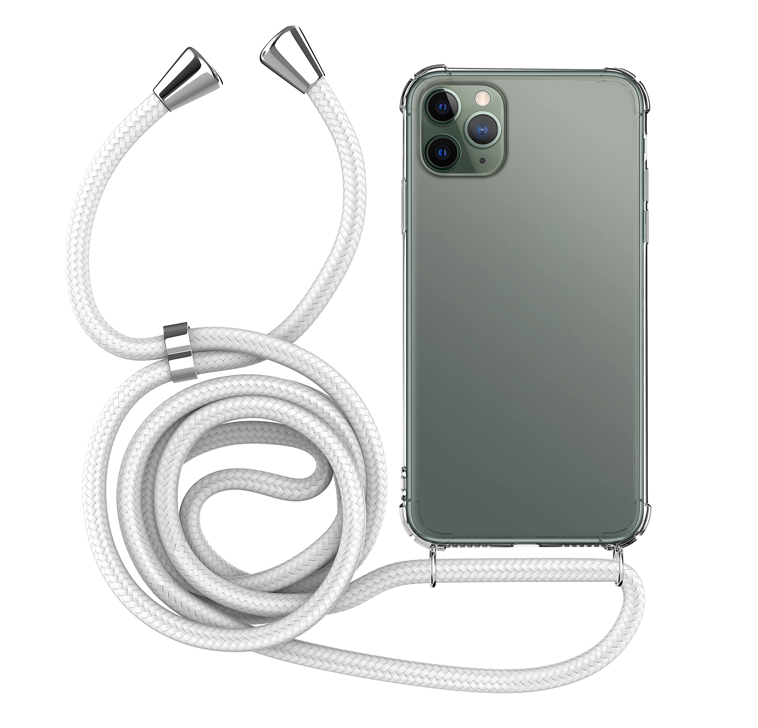 MyGadget Strap Case for Apple iPhone 11 Pro Max - Crossbody Phone Cover - TPU Silicone Case with Neck Holder - Cord Lanyard Carrier with Rope in White