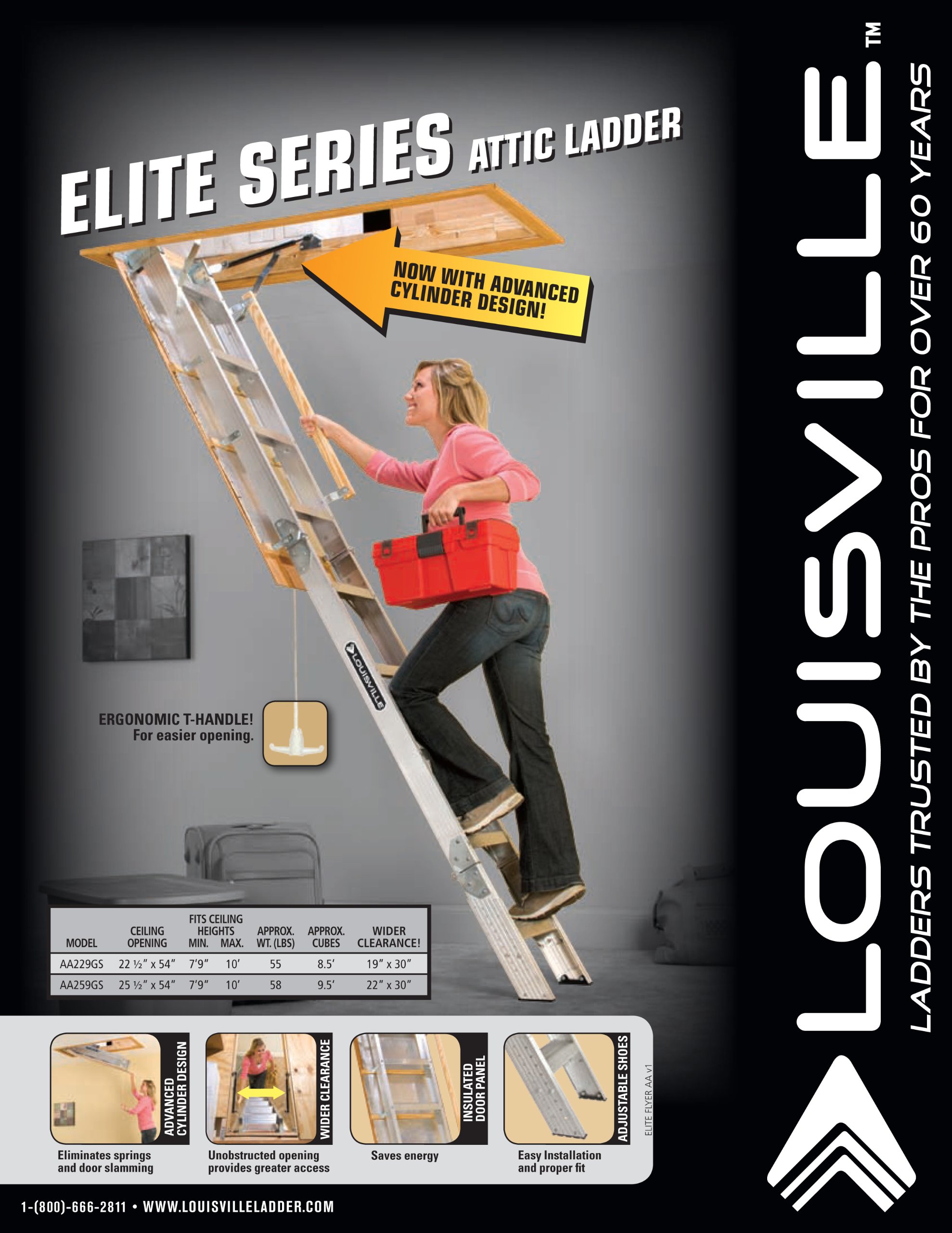 Louisville Ladder AA259GS Elite Aluminum Attic Ladder 350 Pound Capacity 25.5Inch by 54Inch