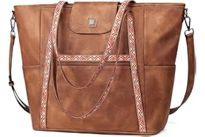 FADEON Large Laptop Tote Bag for Women Designer Leather Laptop Bag Fashion Travel Backpack Purse Shoulder Handbag