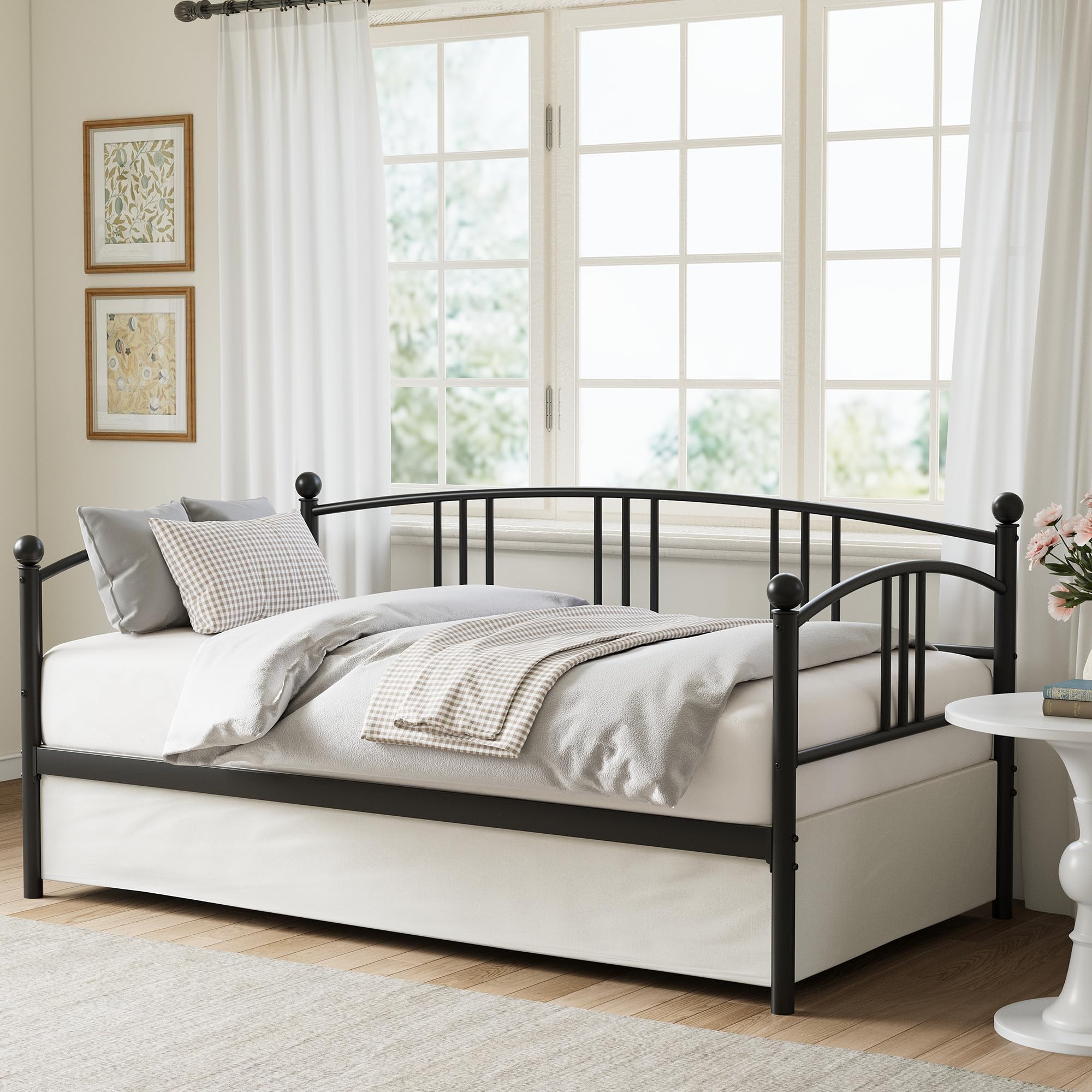 Photo 1 of **USED** BOX DAMAGED** IDEALHOUSE Twin Daybed Without Trundle, Metal Twin Size Daybed, Steel Slat Support Sofa Bed for Living Room, Bedroom, Guest Room (Black-Without Trundle)
