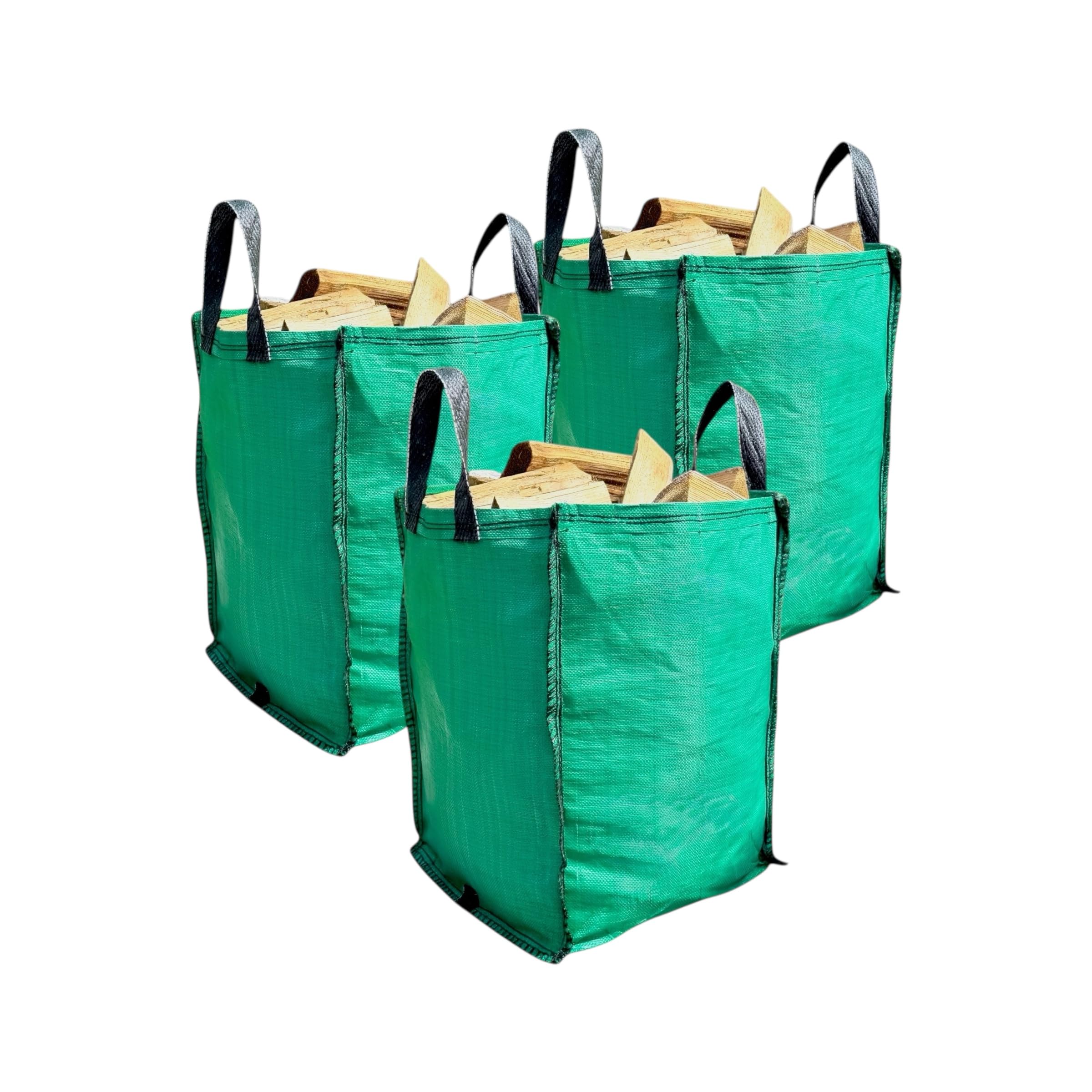 Garden Waste Bags with Handles (Pack of 1) 120 Litres Heavy Duty with Bottom Tip Handle - Reusable Garden Green Woven PP Sacks - Industrial Fabric Bag for Plant Waste Grass Leaves (1)