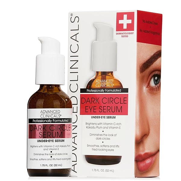 ADVANCED CLINICALS DARK CIRCLE UNDER EYE SERUM ANTI AGING BRIGHTENING FACIAL TREATMENT TARGETS LOOK OF PUFFY EYES, CROWS FEET, & SAGGING SKIN W/VITAMIN C, HYALURONIC ACID, & FERULIC ACID, 1.75 FL OZ