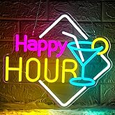 Happy Hour Neon Sign Dimmable Cocktails Happy Hour Neon Bar Sign for Home Bar Cocktails LED Neon Light for Beer Bar Pub Man Cave Restaurant Hotel Party Window Wall Decor