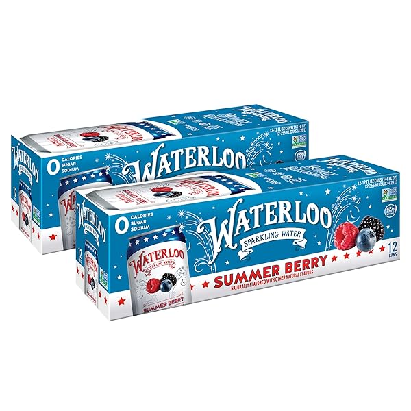 WATERLOO SPARKLING WATER, SUMMER BERRY NATURALLY FLAVORED, PACK OF 24, 12 FL OZ CANS | ZERO CALORIES | ZERO SUGAR OR ARTIFICIAL SWEETENERS | ZERO SODIUM