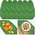 Jexine 8 Pcs Tropical Artificial Banana Leaves Large Faux Tropical Leaves Hawaiian Luau Banana Leaf Plates Pisang Foliage for Cooking Party Table Decoration