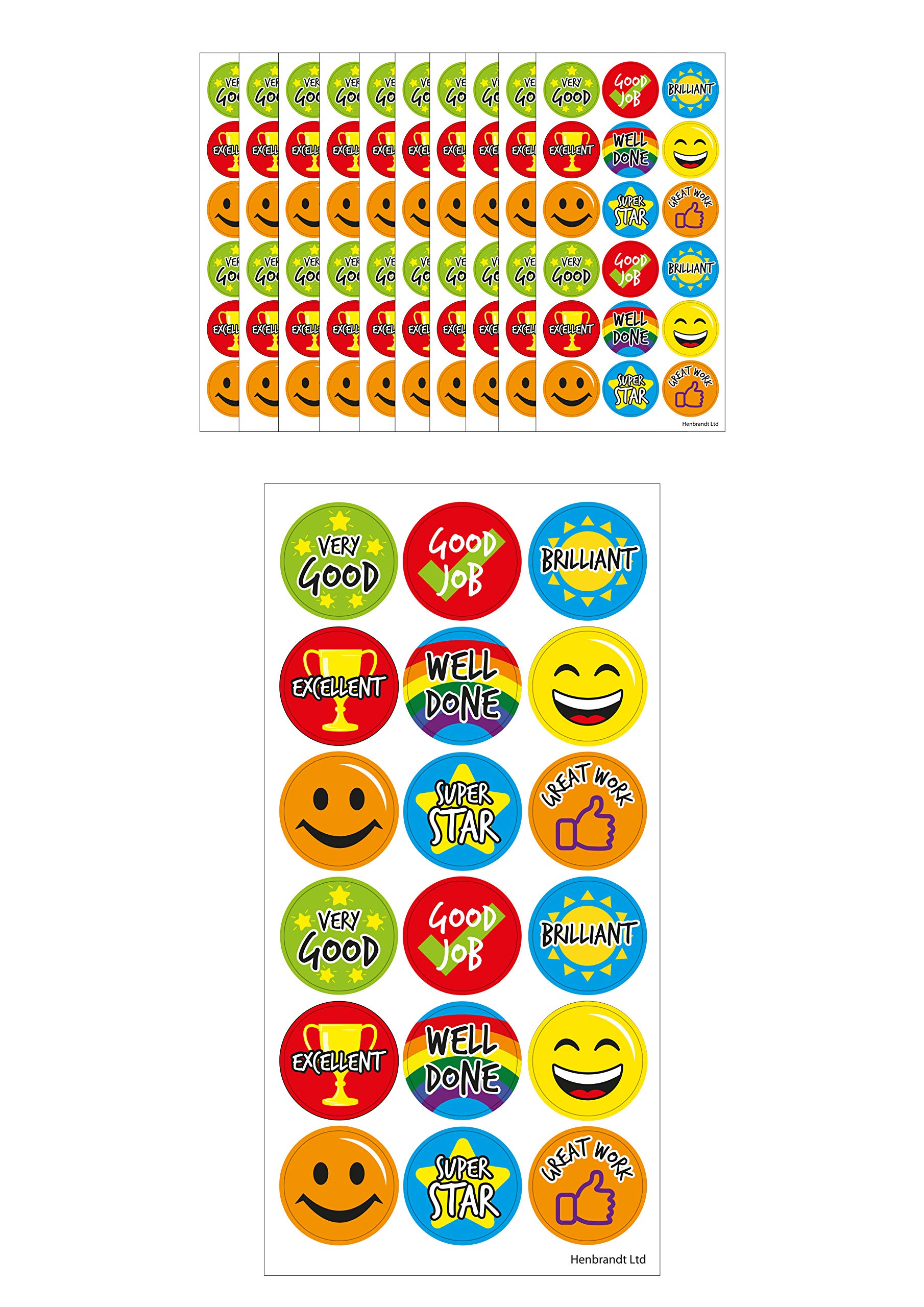 Henbrandt Large Teachers Well Done Stickers 180 Boys Girls School Reward Good Job Great Work Very Good Classroom Resource
