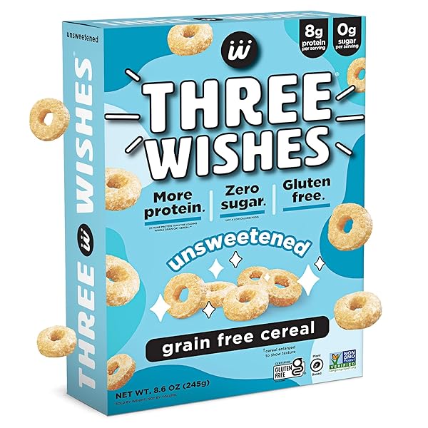 PLANT-BASED AND VEGAN BREAKFAST CEREAL BY THREE WISHES – UNSWEETENED, 1 PACK – MORE PROTEIN AND LESS SUGAR SNACK – GLUTEN-FREE, GRAIN-FREE – NON-GMO
