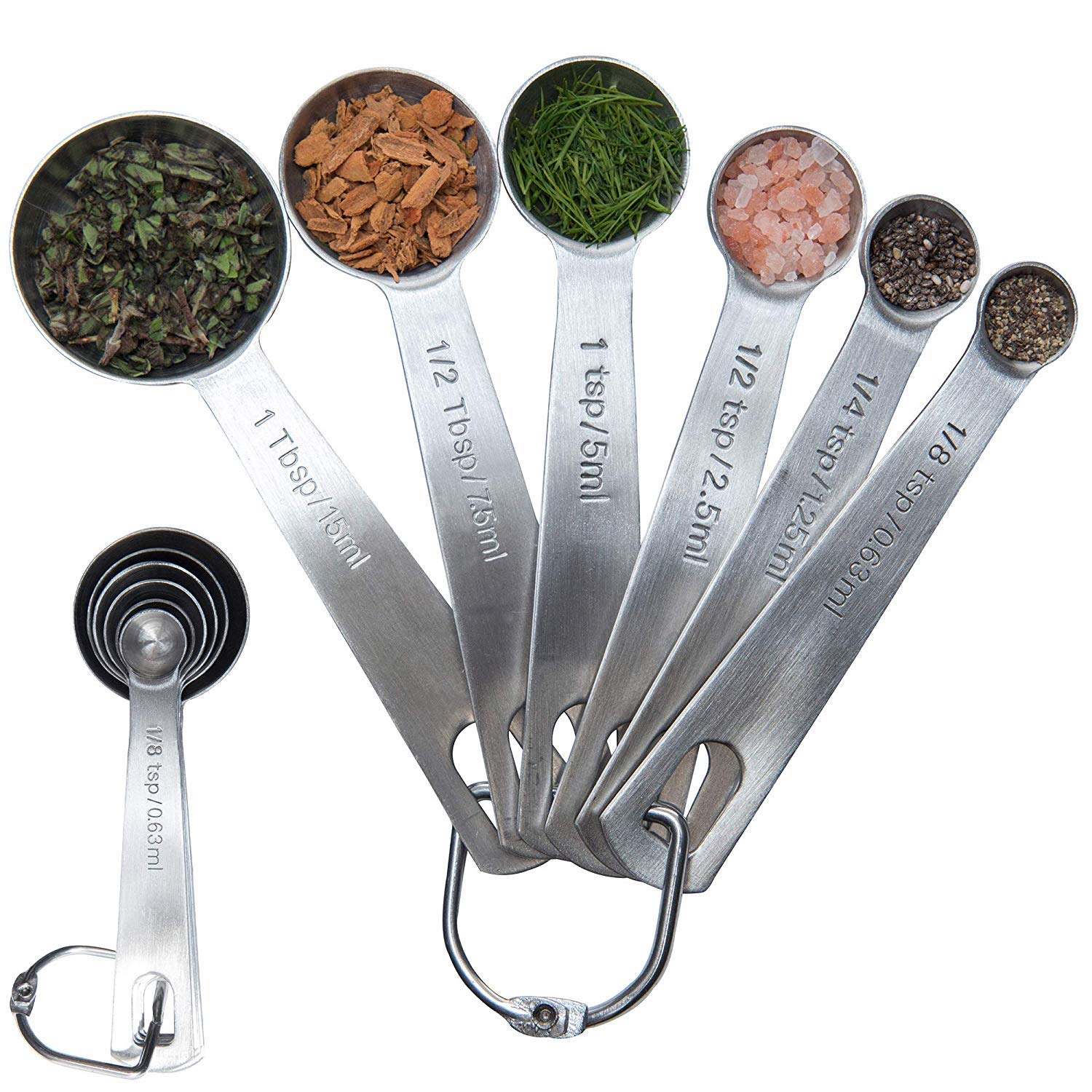 Measuring Spoons Set of 6, Stainless Steel Measuring Spoons