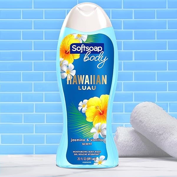 SOFTSOAP MOISTURIZING BODY WASH HAWAIIAN LUAU, JASMINE AND VANILLA SCENT, 20 OZ BOTTLE,